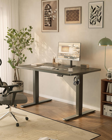 JUMMICO 120x60cm Electric Standing Desk with USB Charging Height Adjustable Desk with Sedentary Reminder Stand Up Desk with Splice Board for Home