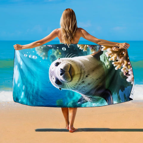 Violetpos Underwater Seal Beach Towel, Extra Large 180x90 cm 250GSM Microfibre, Sand Free Quick Dry