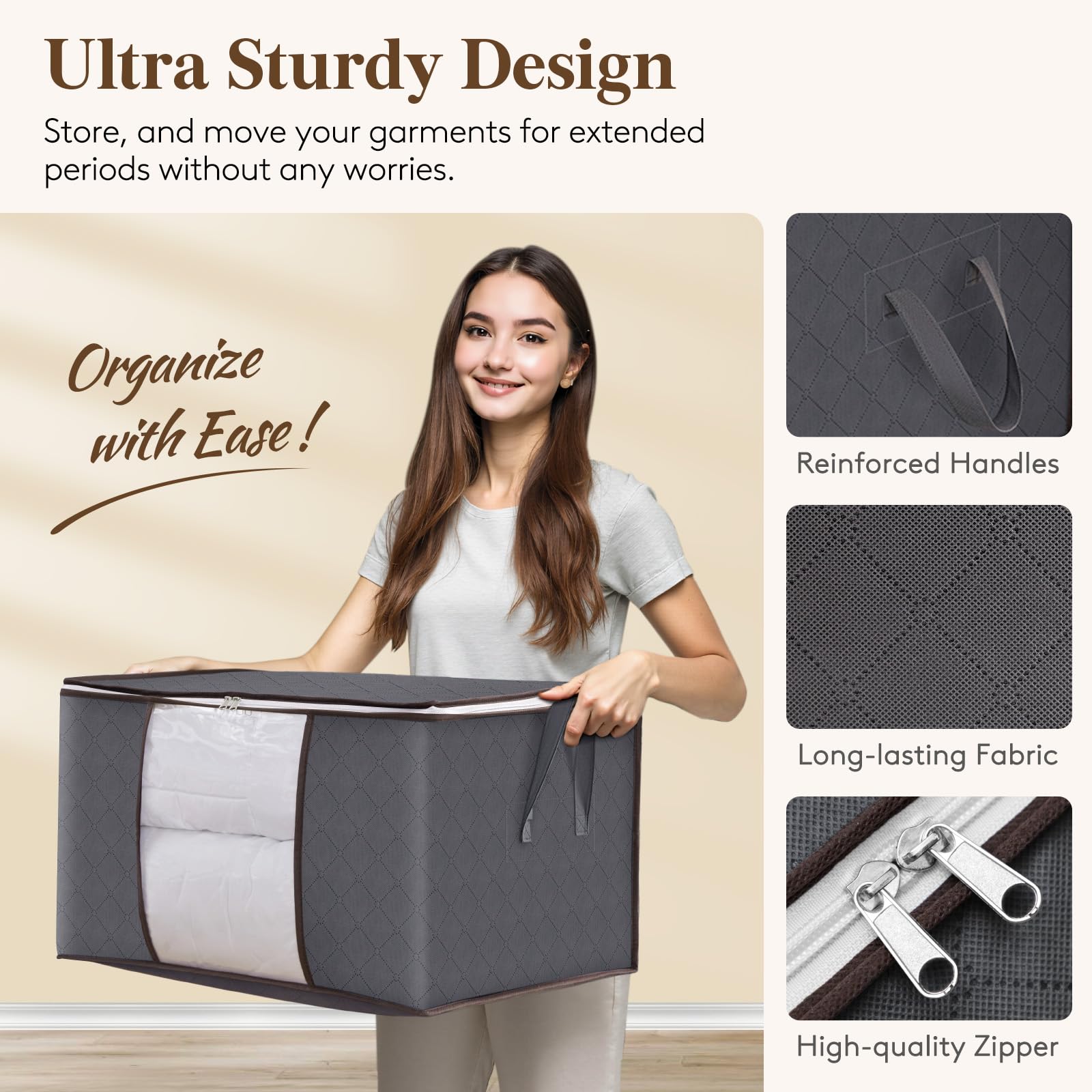 Lifewit 60L Clothes Storage Bags, Foldable Storage Box Moving Bags Wardrobe Storage Organiser Packing Boxes for Moving House with Clear Window for
