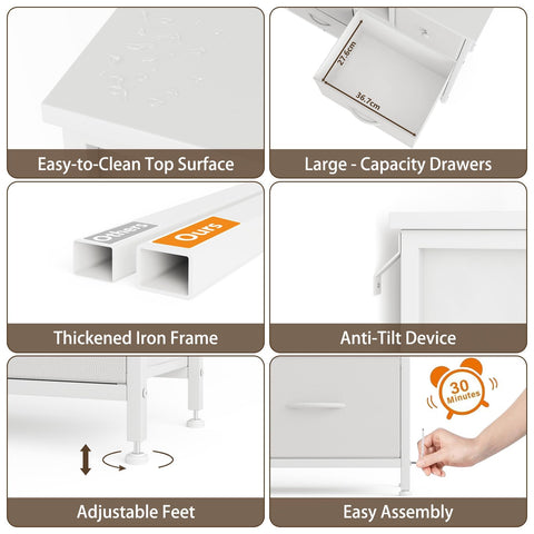 Flrrtenv Chest of Drawers, 8 Fabric Drawers Cabinet, 120CM TV Stand with Power Outlets and LED Lights for 55'' TV, for Bedroom Living Room & Entryway