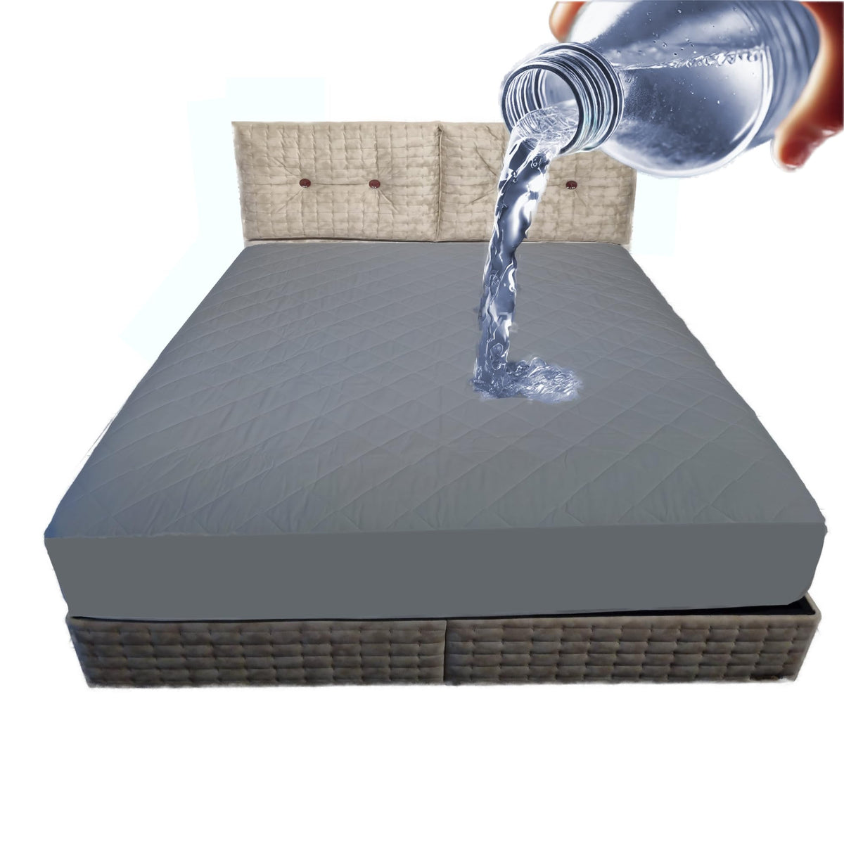 Cotton Mattress Protector, Waterproof, Quilted with Anti-Allergic, Anti Dust Mite, Soft and Quiet, Breathable (Grey, 90 x 190 cm)