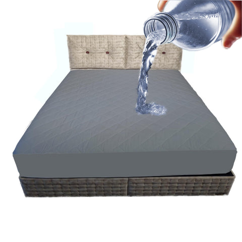 Cotton Mattress Protector, Waterproof, Quilted with Anti-Allergic, Anti Dust Mite, Soft and Quiet, Breathable (Grey, 90 x 190 cm)
