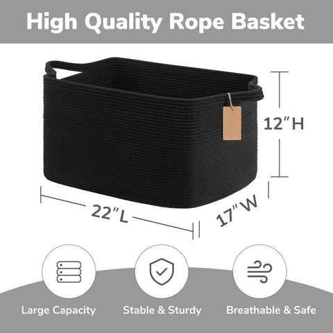 TIMEYARD 75L Large Woven Storage Basket Blanket Toy Storage Basket Black