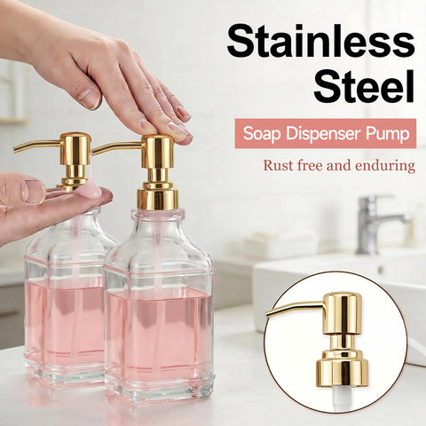 Pollock 2pcs Pump Dispenser Stainless Steel, Replacement for Standard Neck Size - 26-28 mm Thread Fits Most Hand Soap Dispenser (Gold Brushed)