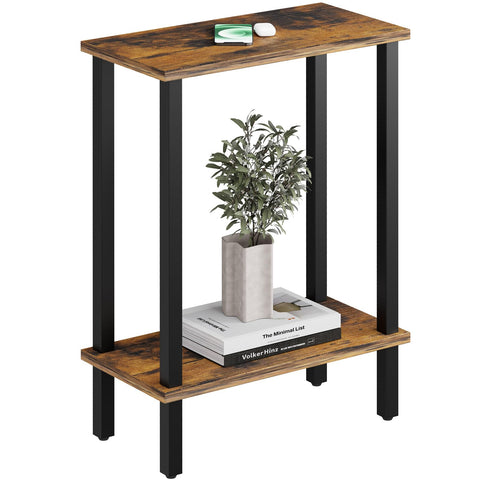 Small Narrow Side Table, 2-Tier for Living Room, Bedroom,Brown,40x20x57cm