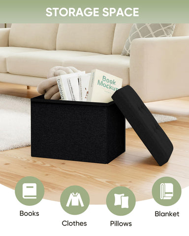 Bonlife Storage Ottoman, Folding Small Foot Rest,Toy Chest Storage Footrest Seat, Footstool for Living Room, Bedroom, Dorm, Fabric,Black,42x32x32cm