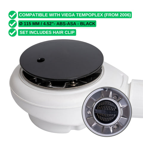 Cover Set with Hair Strainer for Shower Drain, Ø 115 mm, Compatible with Viega Tempoplex Drain from Year of Manufacture 2006