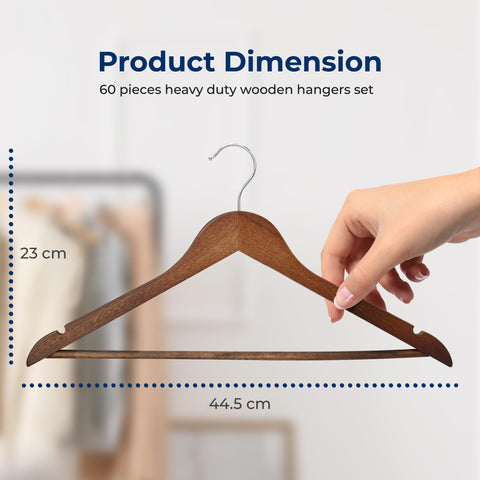 SereneLife Wood Hangers - Space Saving Heavy Duty Slim Suit Clothes Hanger Set with 360 Degree Swivel Metal Hook, Can Hold Up to 10 Lbs. for Coats