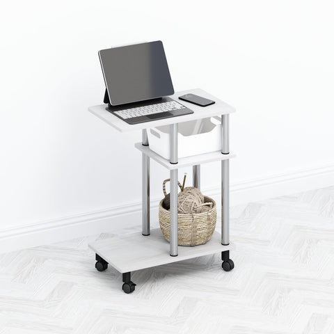 Furinno TOMI Side Table, 3-Tier C-Shape Open Shelf End Table with Wheels, Night Stand, Bedside Table, Toolless Assembly, for Living Room, Bedroom