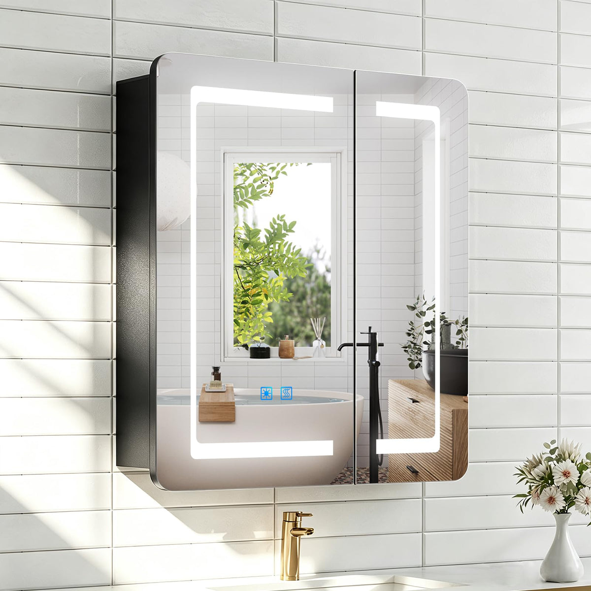LUMIRRORS® LED Bathroom Mirror Cabinets with Shaver Socket 60x70cm Black