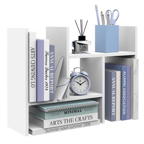 SUPEASY Wood Desk Shelf, 5-Unit Desktop Organizer Adjustable Desktop Shelves, Wood Tabletop Bookshelf Desk Organizers and Accessories for Home Office