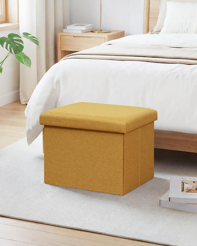 Bonlife Ottoman Storage Box - Foldable Rectangular Footstool for Living Room, Kids Toy Chest with Lid, Multi-Use Seat & Storage, Ginger Yellow