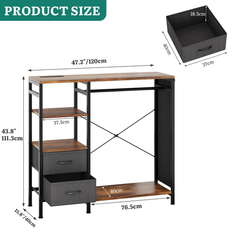 YITAHOME Wardrobe Chest of Drawers with Hanging Rail 120cm Brown