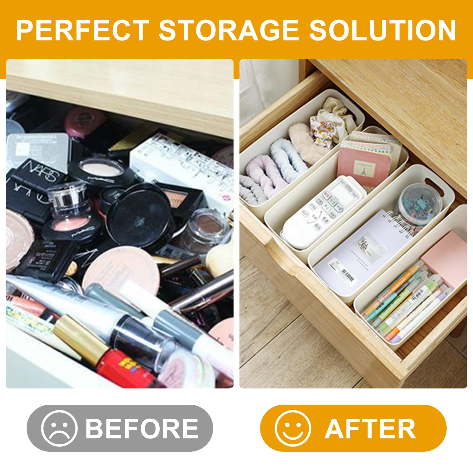 10 PCS Narrow Storage Box, 28×10 Cm Plastic Storage Basket Narrow Bathroom Storages Basket Small Bathroom Cabinet Organiser White Cupboard Organiser
