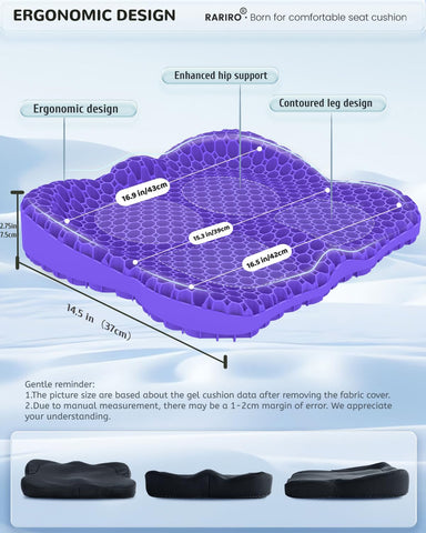 Double-Layer Honeycomb Gel Seat Cushion, Pressure Relief for Long Sitting