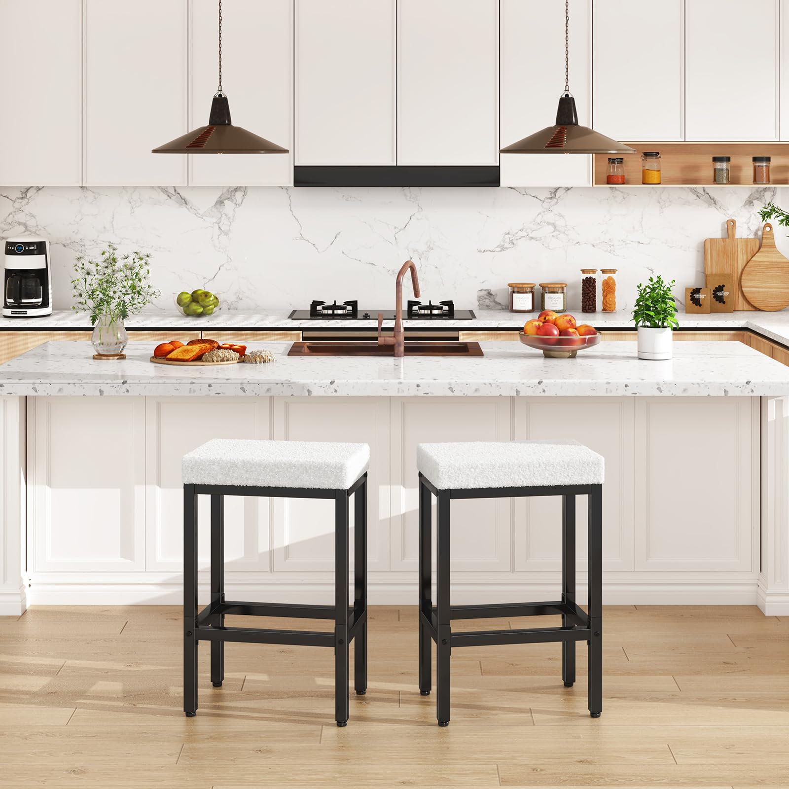 YMYNY 66cm Bar Stools Set of 2 - Fabric Breakfast Bar Stools, HBS514W