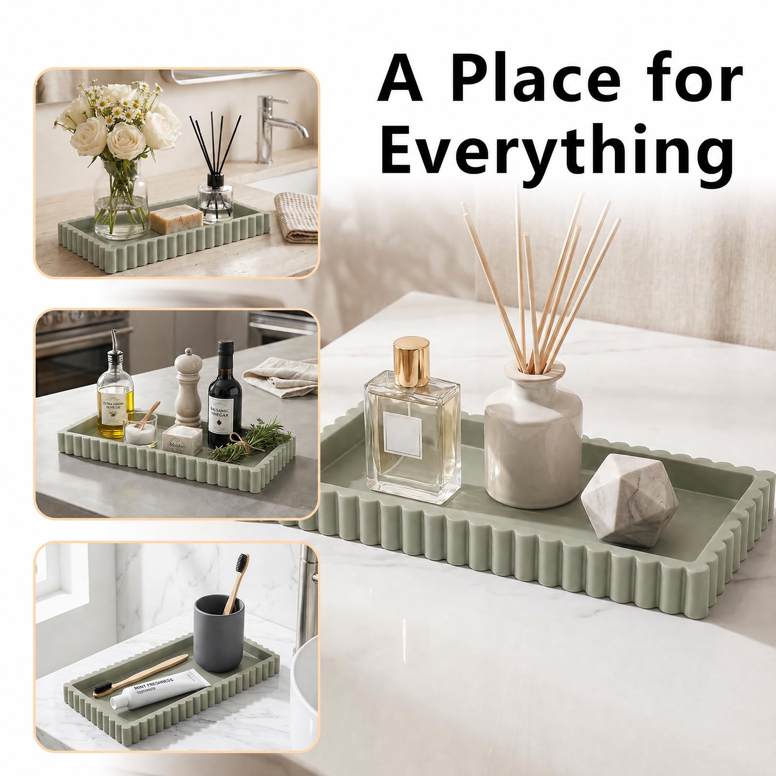 Vanity Tray, Bathroom Tray 24 x 10 cm Toilet Storage Trays, Non-Slip Silicone Decorative Trays