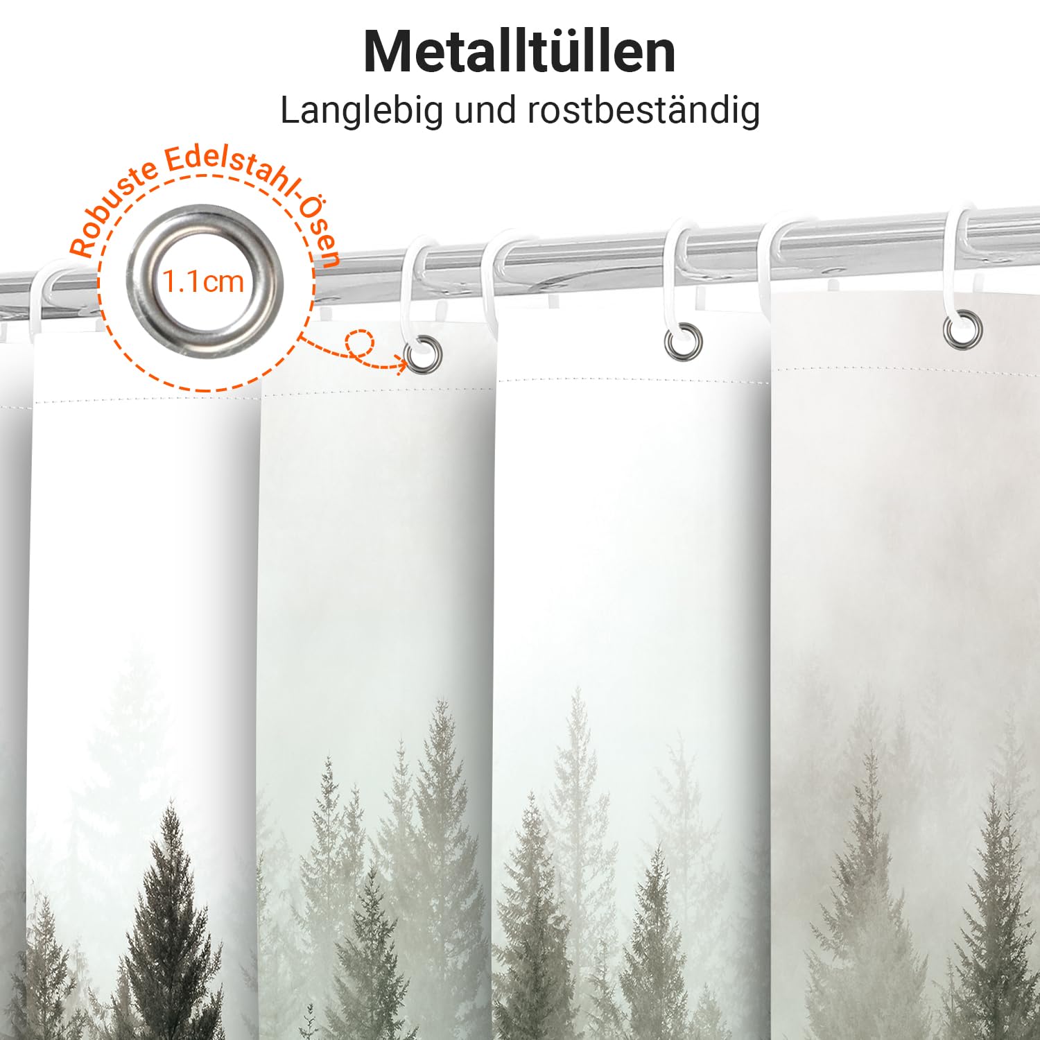 Lerores Shower Curtain, 180 x 200 cm, Green, Weighted Hem, Anti-Mould, Water-Repellent
