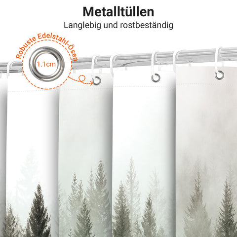 Lerores Shower Curtain, 180 x 200 cm, Green, Weighted Hem, Anti-Mould, Water-Repellent