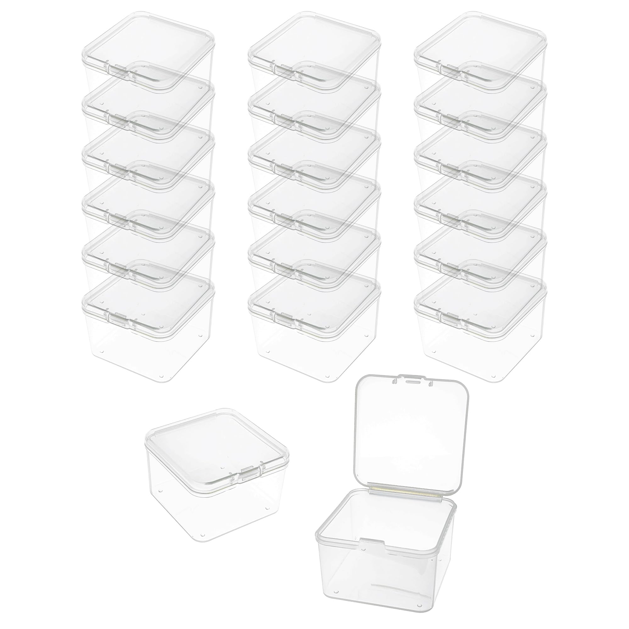 LJY Clear Square Plastic Boxes with Lids, 20 Pack, 2.2 x 2.2 x 1.4 in