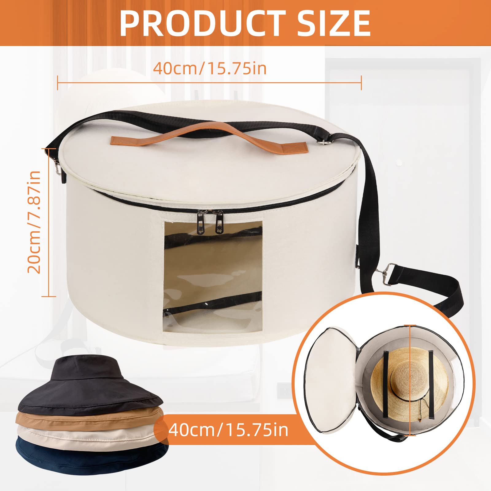 Ohiyoo Travel Hat Boxes with Lid - 16'' x 8'' Round Hat Boxes for Women & Men, Foldable Stuffed Animal Toy Storage Bin (White)