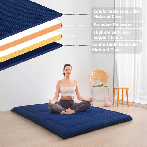 MAXYOYO Portable Foldable Futon Mattress, Hypoallergenic Fabric and Thick Foam Mattress Pad with Handle and Zipper for Outdoor Indoor Camping Guest
