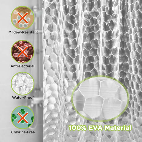 OTraki Clear Shower Curtain, 120 X 200 CM Extra Long Shower Curtain, 3D Design Weighted Bath Curtain, Anti Mould Resistant Shower Curtains