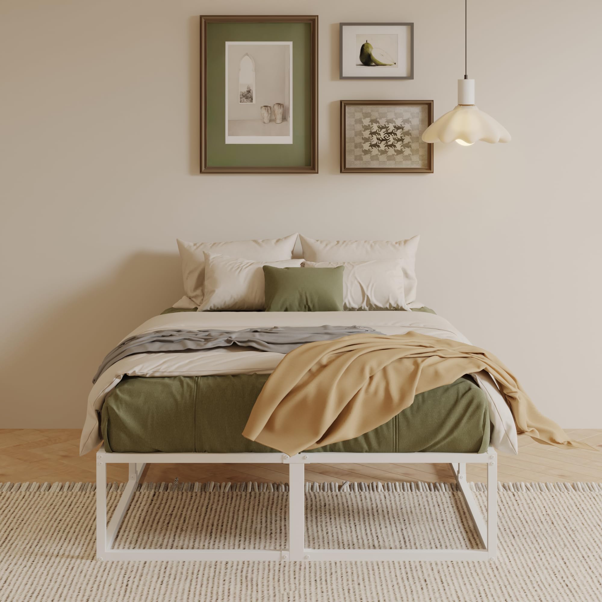 EMODA King Size Bed Frame 36cm High with Steel Slats Support, White