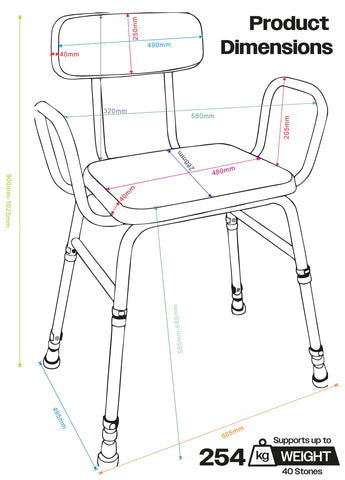 Aidapt 4in1 Bariatric Perching Stool. Padded Back Extra Wide Seat, Height Adjustable,254kg Weight Limit