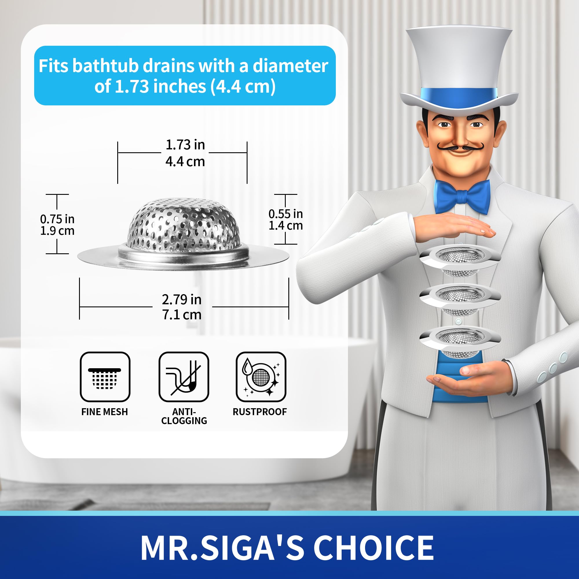 MR.SIGA Bathtub Drain Strainer, Bathroom Sink Drain Strainer, 3 Pack