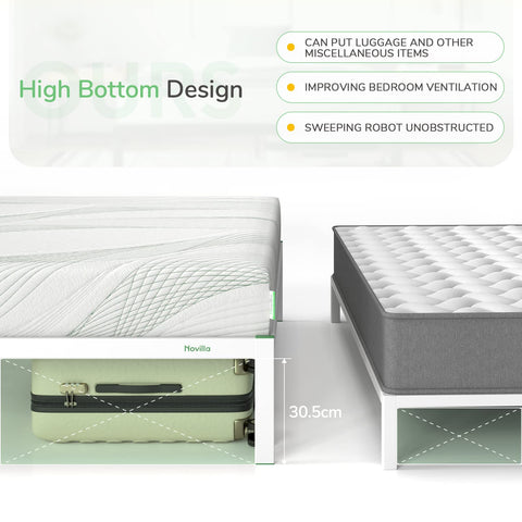 Novilla 30.5 cm Metal Bed Frame, 4FT Platform Bed Frame With Noise-cancelling Design, Engineered Wood Slat Support, Solid Support Leg, Easy Assembly
