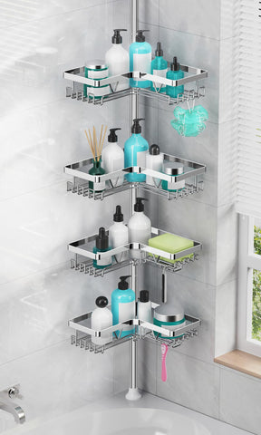 KEGII Telescopic Shower Caddy Corner Chrome 4 Tier Telescopic Shower Shelf