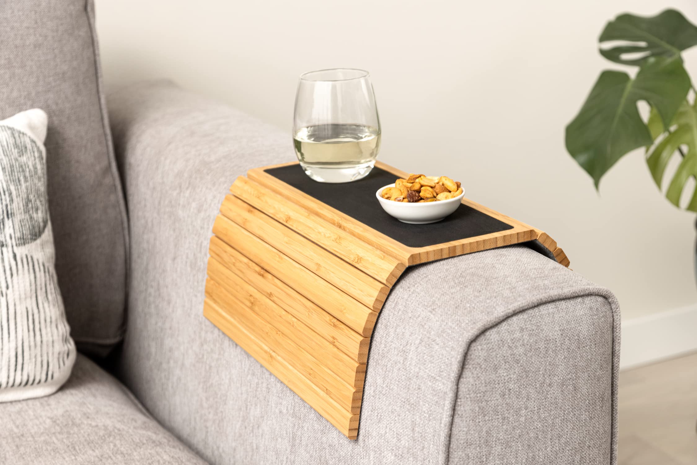 Bamboo Sofa Arm Tray - Anti-Slip, Flexible for All Armrests - Durable Couch Arm Table with Elegant Design, Natural Color, Fits Any Interiors