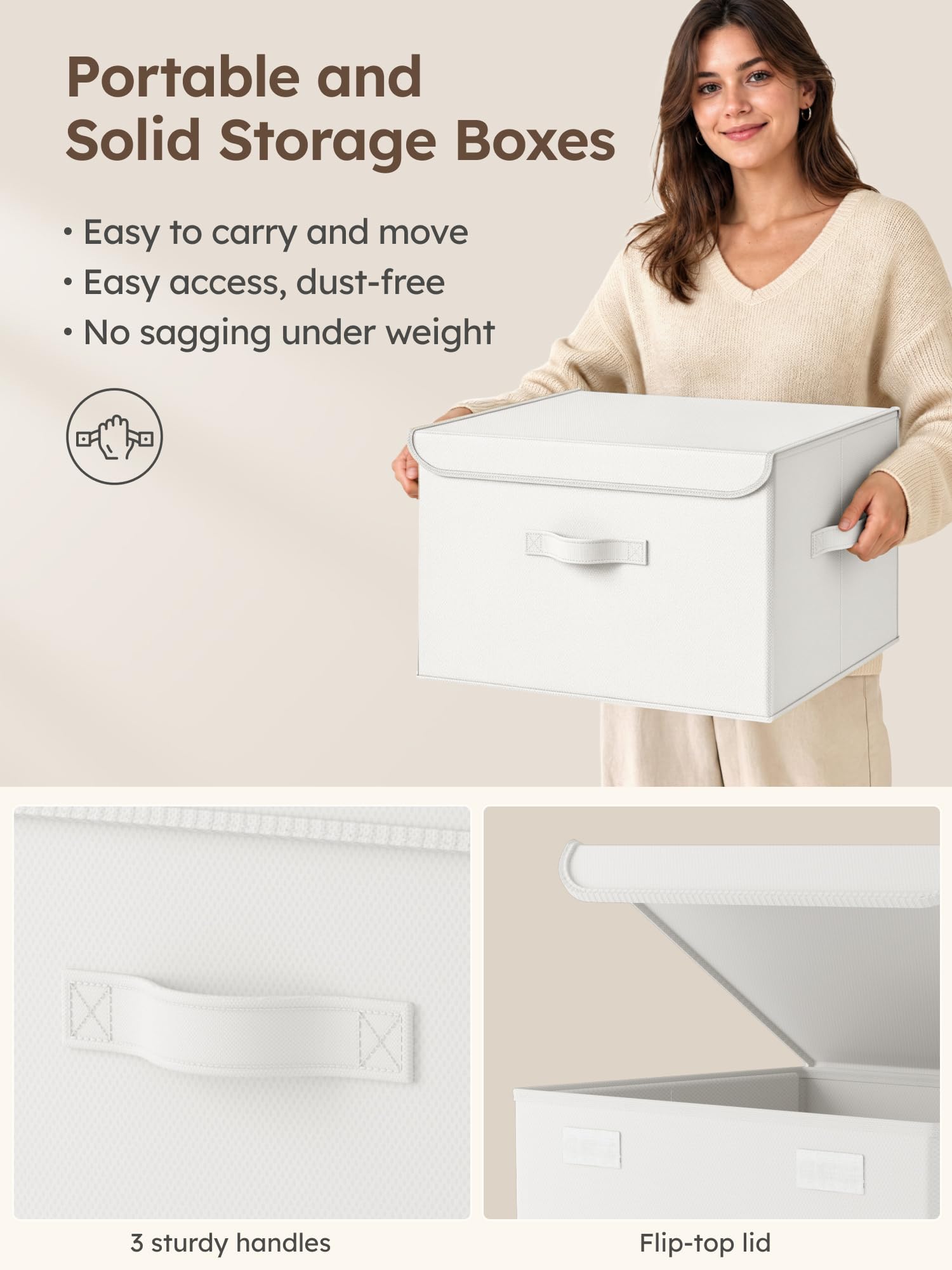 Homsorout Foldable Storage Boxes with Lids - Wardrobe Organiser Bin with Handle Large Fabric Basket Containers for Clothes, Book, Shelf, Office