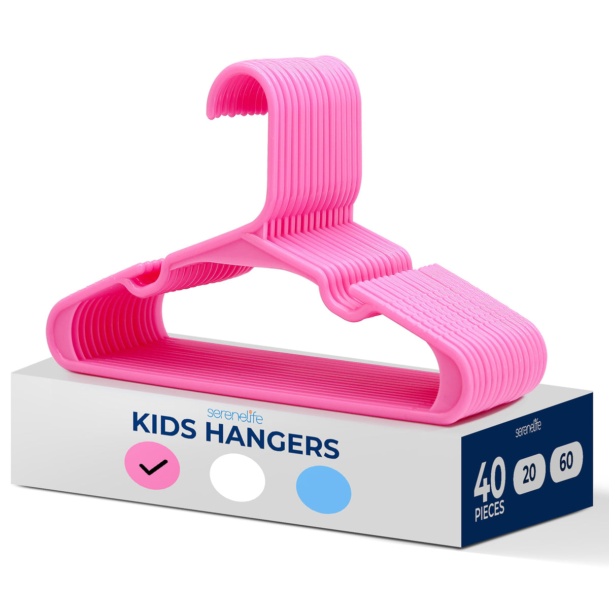 SereneLife 20 Pack Plastic Kids Hangers, Non-Slip for Closet, Space-Saving Thin Design for Infant and Newborn Clothing