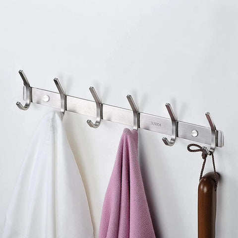 JOLY FANG Coat Hooks Wall Mounted - 2 Packs Wall Coat Rack Stainless Steel with 6 Hooks, Modern Wall Coat Hanger for Bedroom, Kitchen & Entryway