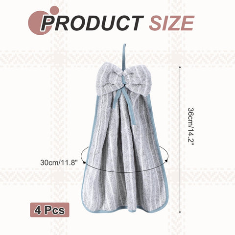 sourcing map 4Pcs Bow Hand Towels with Hanging Loop, 14.2" x 11.8" Soft Coral Fleece Microfiber Bowknot Hanging Hand Dry Towels Quick Dry and