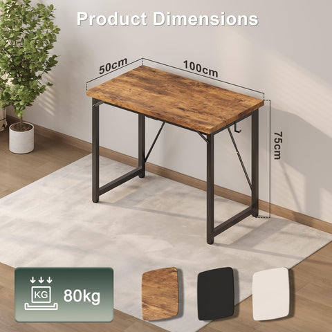 JUMMICO Computer Desk Table Workstation 100 x 50 x 75 cm for Office Living Room Bedroom Simple Assembly Industrial Design Black Desk Metal