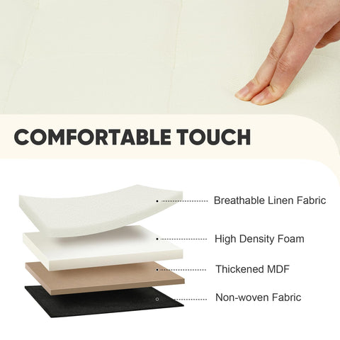 PINPLUS Linen Storage Ottoman Box, Foldable Footstool, Cream White