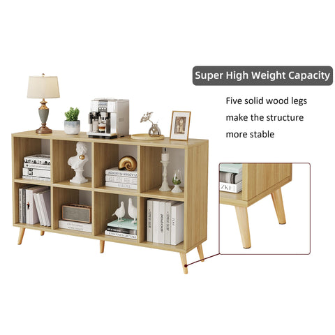 Flrrtenv 8-Cube Bookshelf 2 Tier Retro Bookcase with Legs, 120cm Wood Bookshelves Storage Organizer Shelf