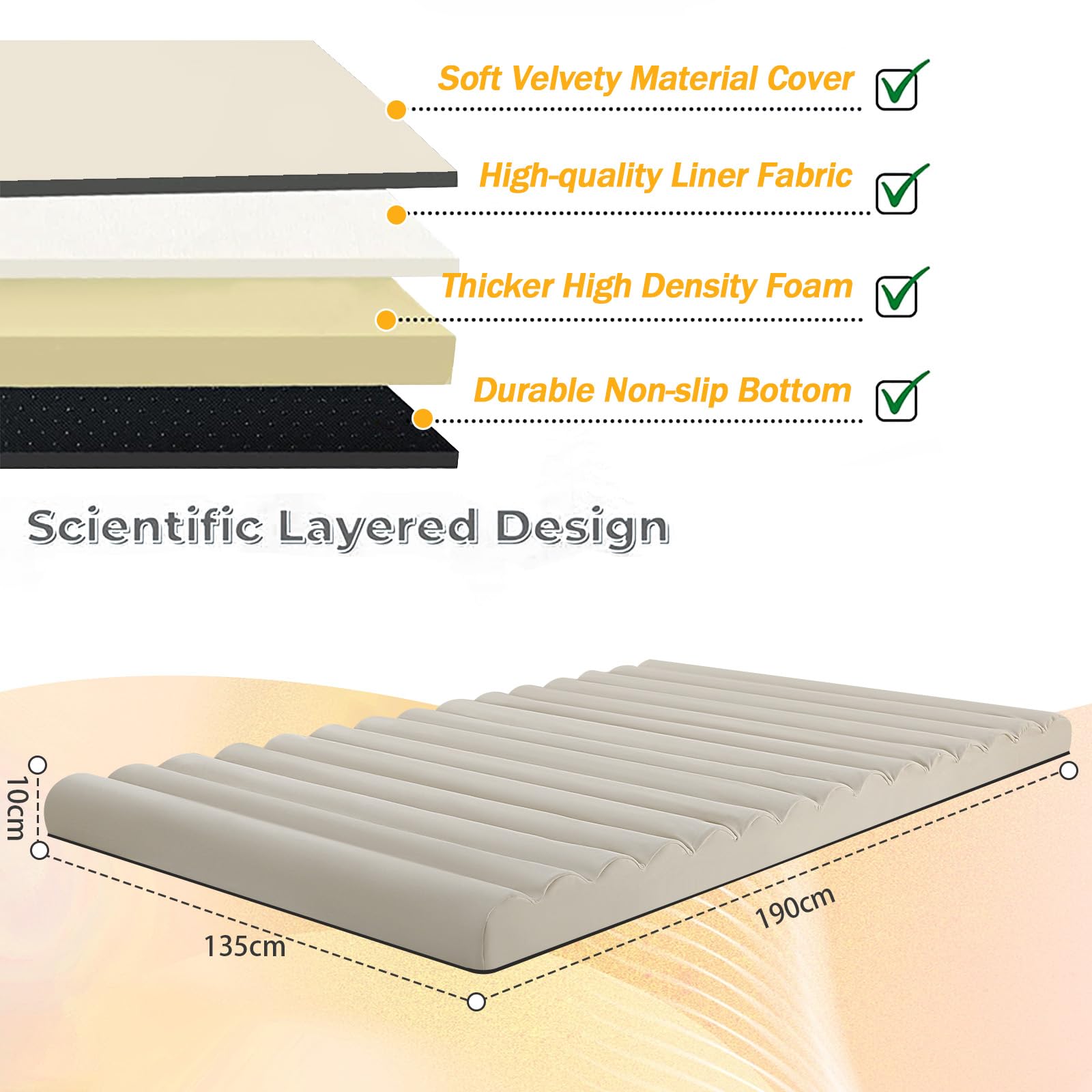 MeMoreCool Roll Up Floor Mattress Double, 190x135cm, Beige