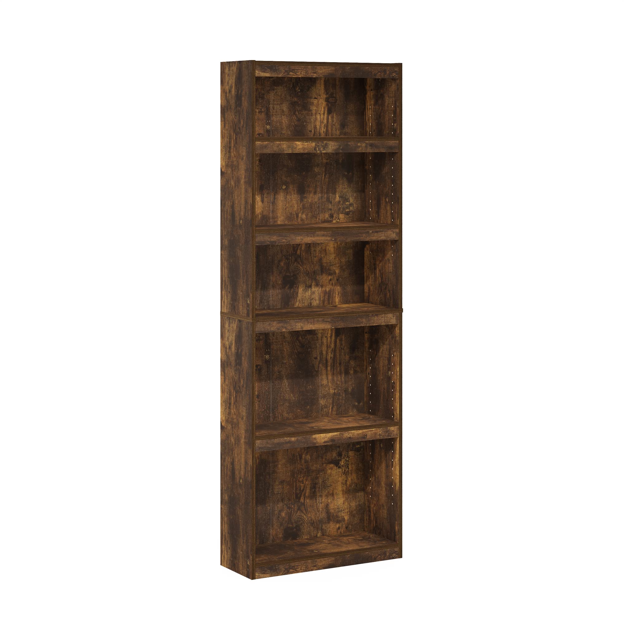 Furinno JAYA Book Shelf, 5-Tier Bookshelf, Bookcase, with Adjustable Shelves, 9.5 x 24.5 x 71.1, for Home Office, Living Room, Amber Oak