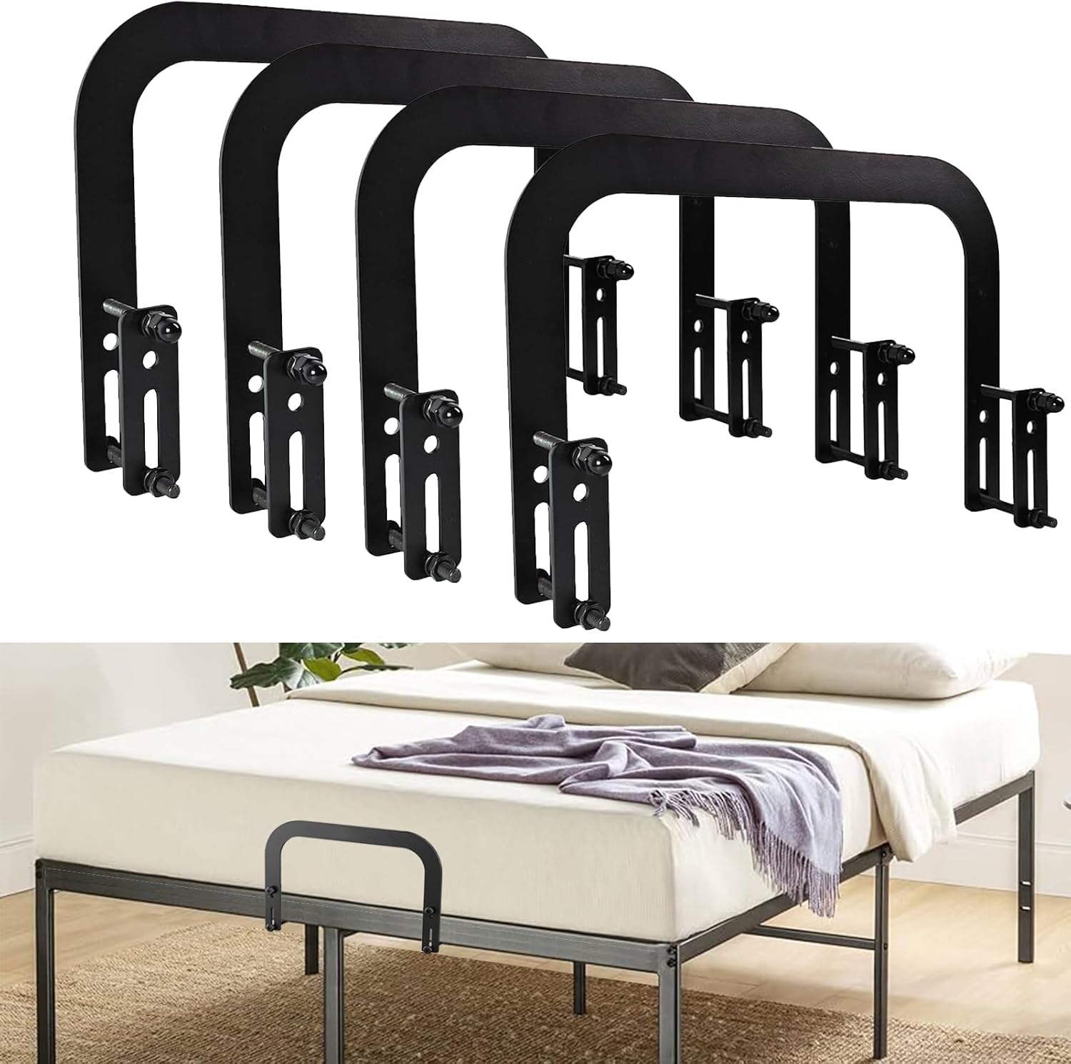 ANTEISI 4 Pcs Mattress Holder for Metal Bed Frame, Non Slip Mattress Gripper,Mattress Slide Stopper.Black
