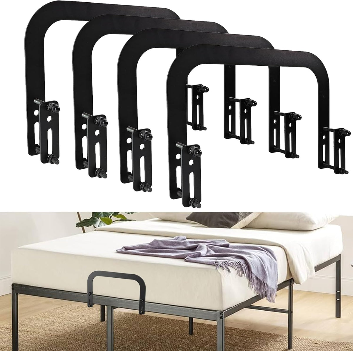 ANTEISI 4 Pcs Mattress Holder for Metal Bed Frame, Non Slip Mattress Gripper,Mattress Slide Stopper.Black