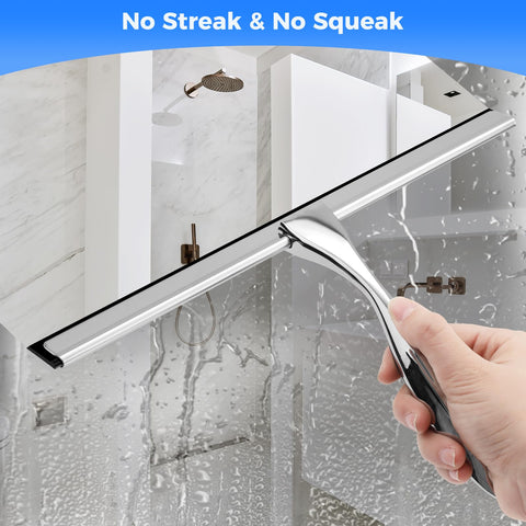 wlich Shower Squeegee, 12 Inch Stainless Steel Window Squeegee with 1 Hook