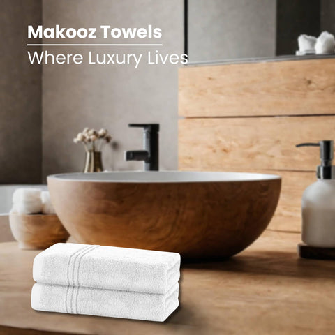 Makooz Premium 700 GSM Hand Towels for Bathroom 2 Pack- 100% Natural Zero Twist Egyptian Cotton- Luxurious Ultra Soft, Quick Dry