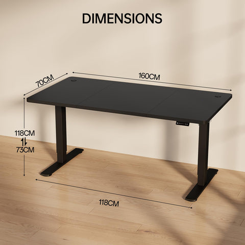 Homall Electric Height Adjustable Desk, Adjustable Height Office Desk with USB Ports, 160x70cm, Home Office with Splice Board, Black