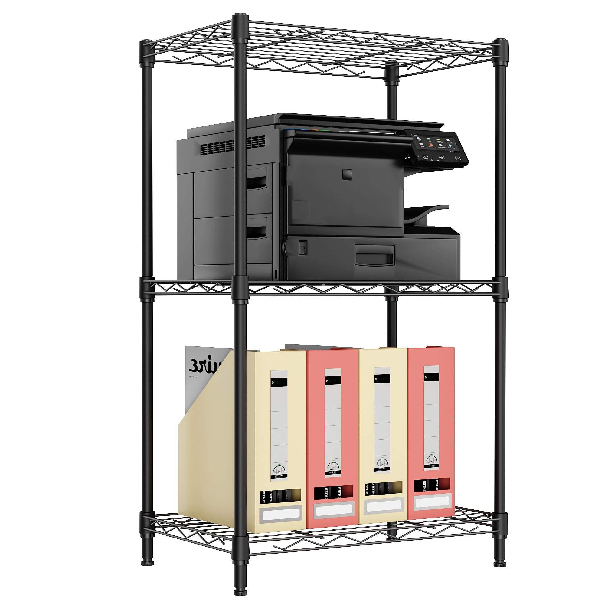 M MZG Storage Shelves 3 Tier Heavy Duty Metal Storage Unit With Levelling Feet Organizer for Garage, Laundry, Kitchen 30 x 45 x 73.2 cm Black