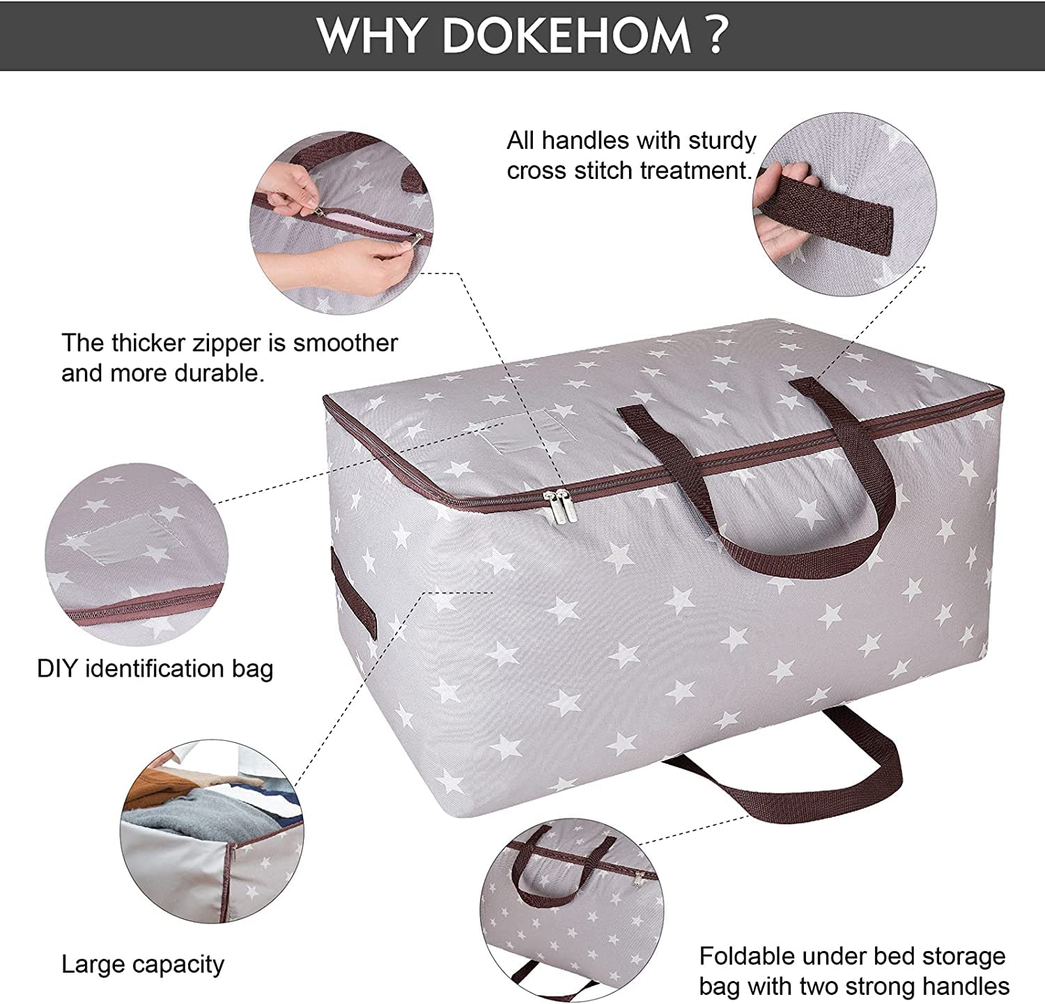 DOKEHOM 3-Pack 105L Large Storage Bag, Underbed Clothes Organizer, Grey