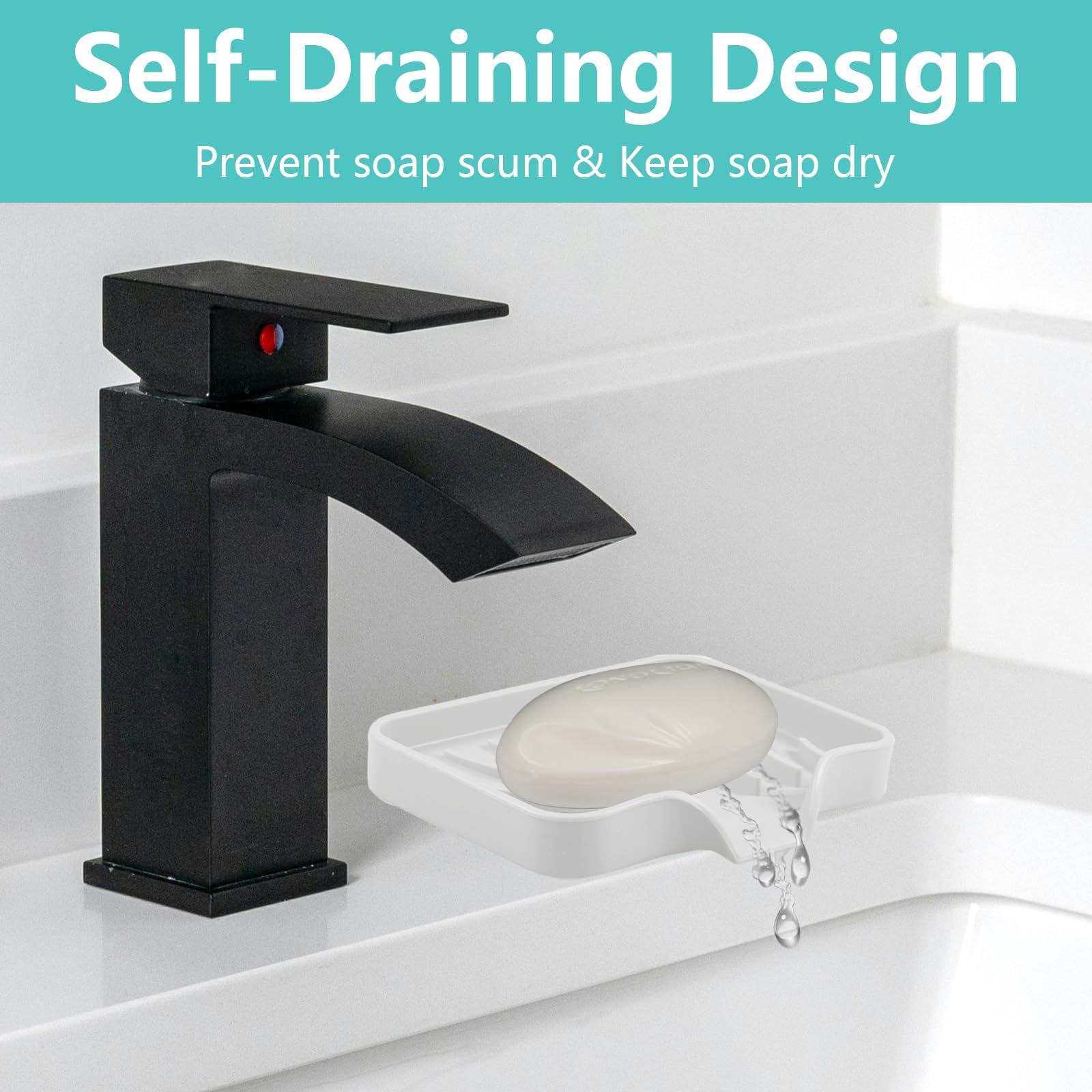 YoHyien 2 Pcs Silicone Soap Dish with Drainage, Anti-Slip Soap Holder, Self Draining Soap Tray for Shower, Bathroom & Kitchen